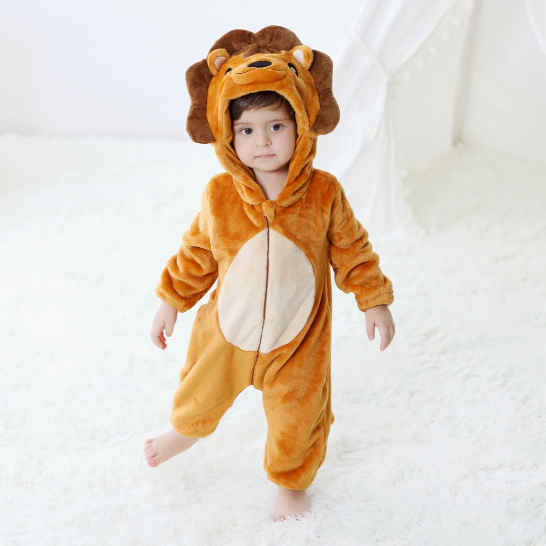 Cotton Baby Onesies Zipper - pasgeboren baby schattige leeuw dier cartoon