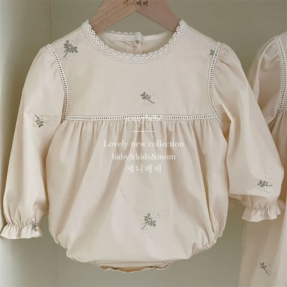 Newborn Baby Girl Romper Floral - Baby meisjes geborduurde bloemen romper lange