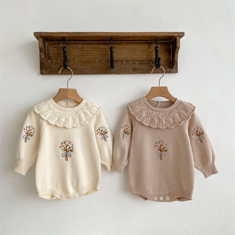 Newborn Baby Girl Romper Floral - Herfst Nieuwe Pasgeboren Breien Romper Meisjes