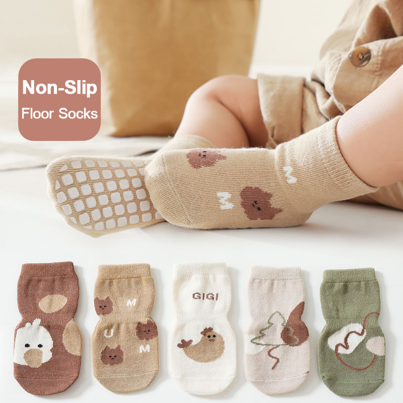 Unisex Baby Socks Non Slip - 5-paar antislipsokken voor kinderen Leuke cartoonpatronen