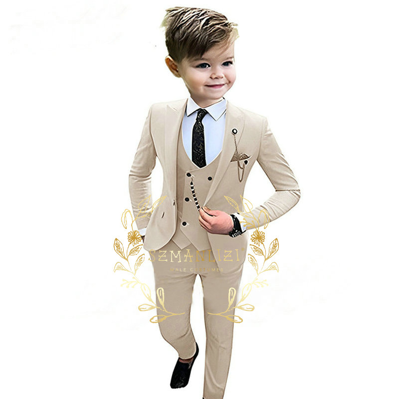 Baby Boy Suit Set Baptism - Kinderen Jongens Beige Blazer Vest Broek