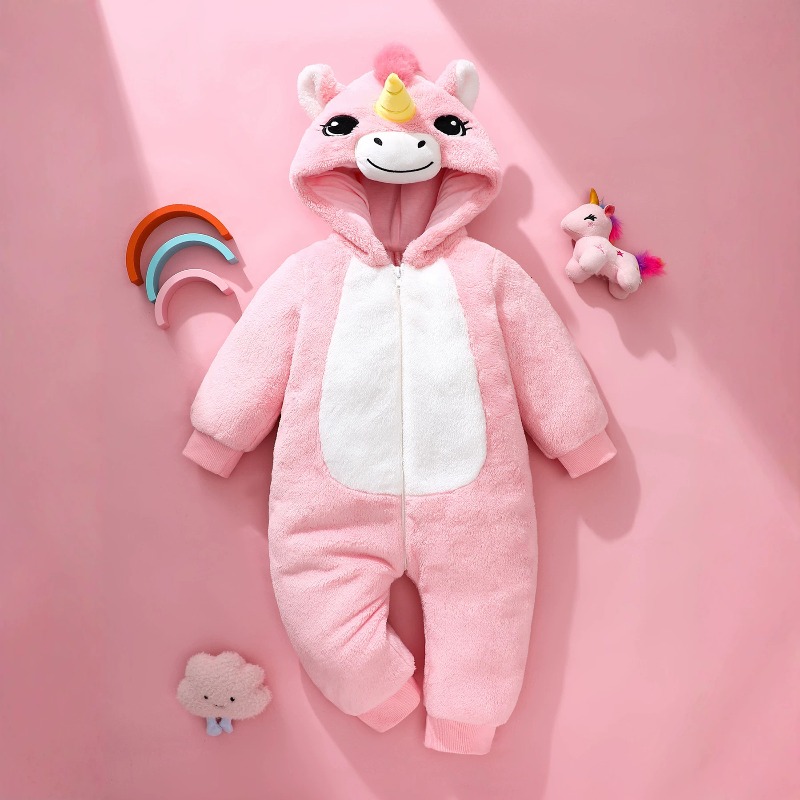 Cotton Baby Onesies Zipper - Roze eenhoorn romper met rits en
