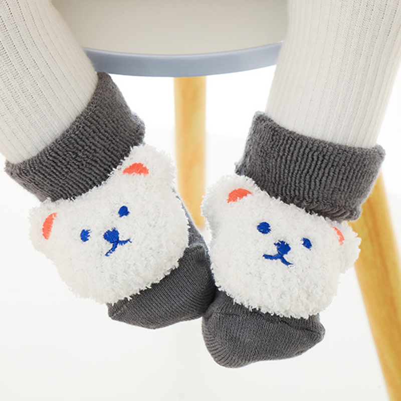 Unisex Baby Socks Non Slip - Dikke koraalfleece babysokjes met siliconenbodem, antislip,