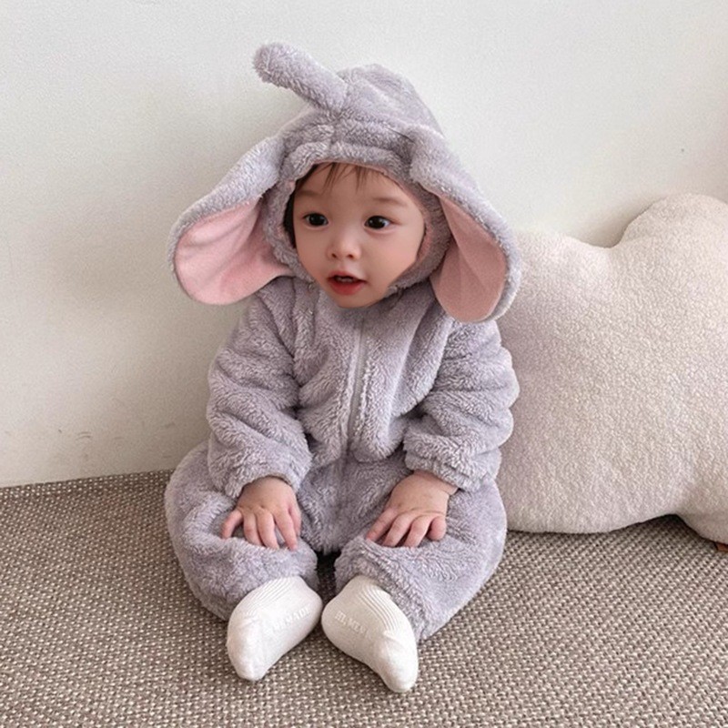 Cotton Baby Onesies Zipper - Schattige olifanten-onesie 2026 winter baby meisje