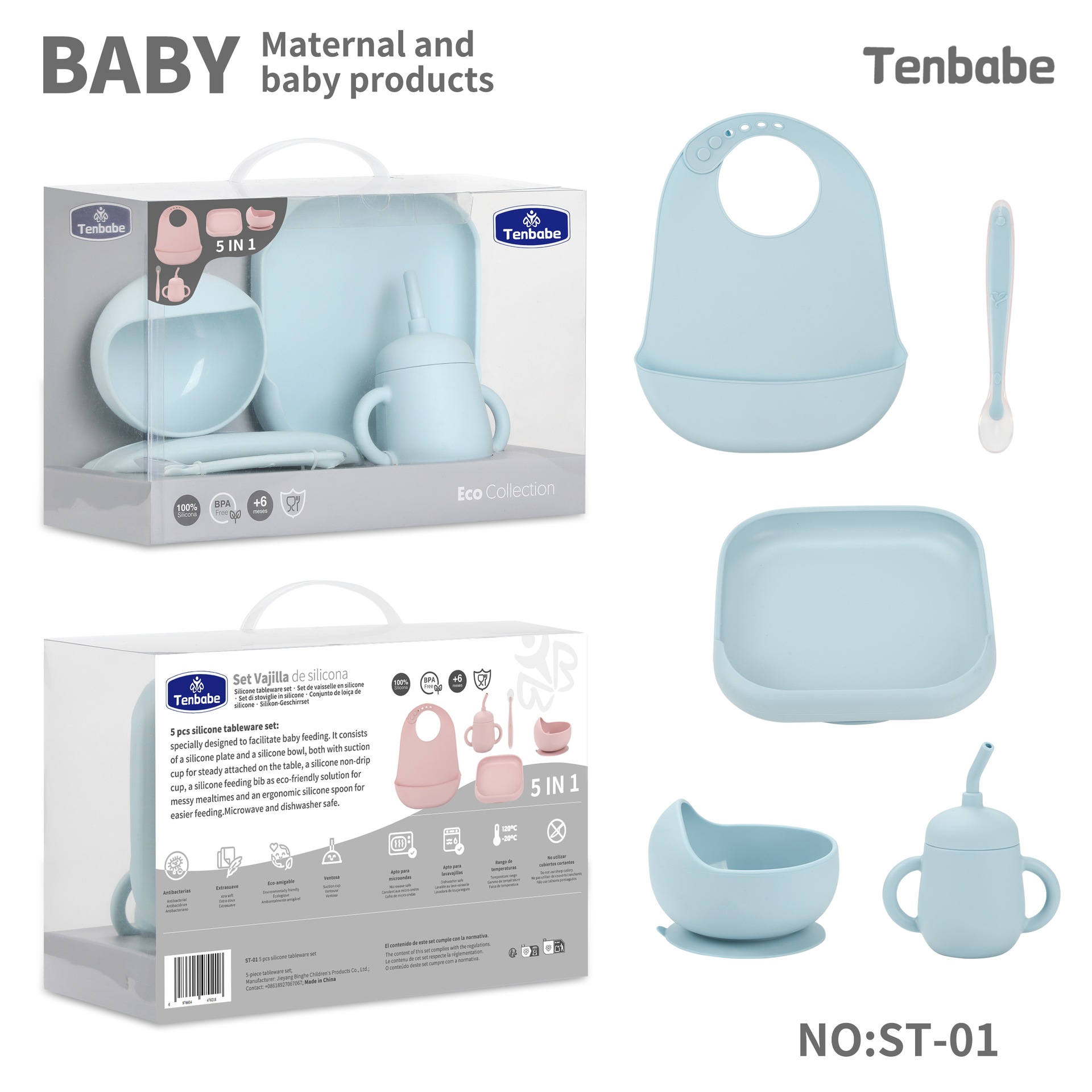 Waterproof Baby Bibs Silicone - Baby serviesset siliconen met rietje drinkbeker