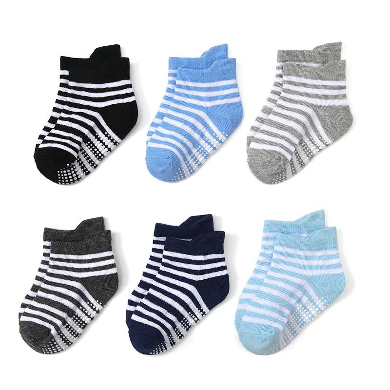 Unisex Baby Socks Non Slip - 6-pack babyvloersokken Gestreept, ademend katoen, antislip