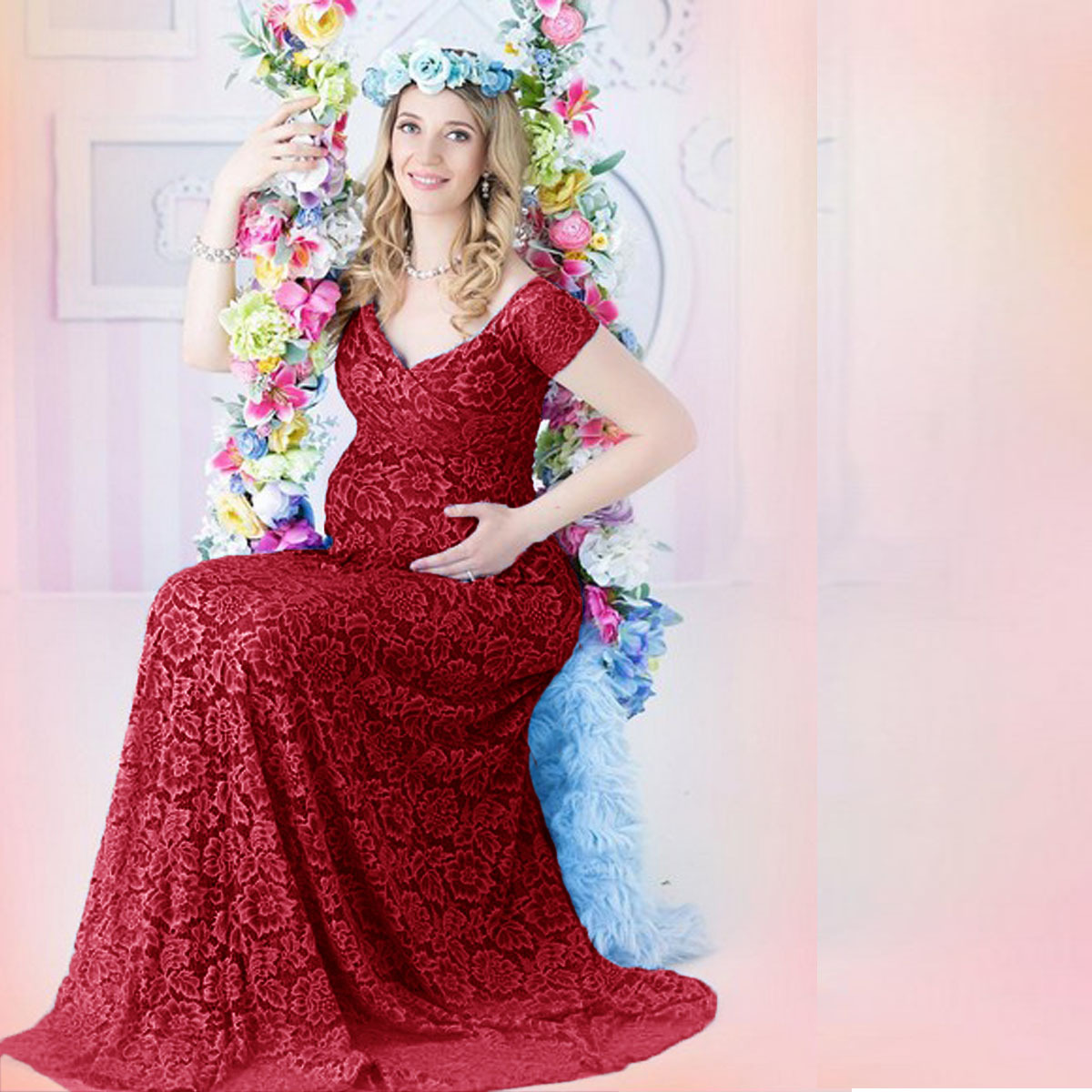 Maternity Wear - Europese Amerikaanse zwangerschapskleding kant-trainjurk met korte