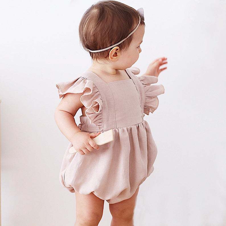 Baby Summer Linen Sleeveless Jumpsuit - Baby Meisjes Rompertjes Zomer Effen Kleur