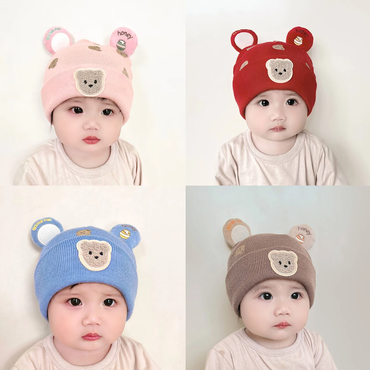 Infant Beanie Hat With Ears - Winter warme babymuts schattige beer oor
