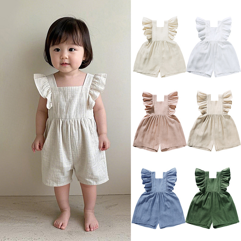 Zomer Babykleding Unisex Meisj - Baby Summer Linen Sleeveless Jumpsuit recensie en prijs